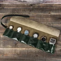 Boîtes de montre caisses à places Roll Travel Case Chic Portable Affichage en cuir vintage Rangement avec une courroie de fermeture Organeserswatch
