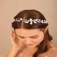 Headpieces Trendy Silver Alloy Leaf Pearl Wedding Headband Fashion Bridal Headdress For Women Hair Accessories Handmade Party Prom228G