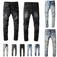 Jeans Mens Designer Jean Distressed Ripped Biker Slim Fit Motorcycle Bikers Denim For Men s Fashion Mans Black Pants pour hommes
