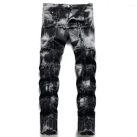 Jeans masculin l￩ger luxe pour hommes v￪tements slim-fit extensible patchwork mendiant style interpr￨te de nuit tendance tendance sexy street noir denim pantmen's