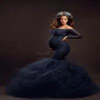 Propiedades de pografía de maternidad más recientes Vestidos de embarazo de malla de encaje para mujeres embarazadas Maxi Maternity Po Shoots254h