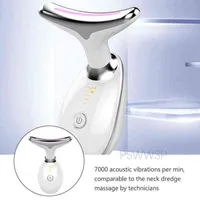 Neck Face Beauty Device 3 Color LED Photon Therapy Skin Tighten Reduce Double Chin Anti Wrinkle Remove Lift Care Tools 220520