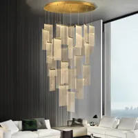 Modern Chandelier for Stair Gold lamps Living Room Home Decoration LED Hanging Lamp Long Indoor Spiral Crystal Lighting Fixture