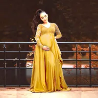 Novo Lace Chiffon Maternity Photography Props Dress Long Dress Vestidos de gravidez elegância elegância gestante maxi vestido para sessão de fotos 2492 T2