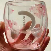 هدية منتج محدود Eeition Sakura Cattail Cup Starbucks Mugs Coffee Mug Toys 6oz Pink Double Wall Glass Cups248T