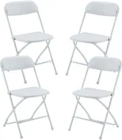 Chaises en plastique pliantes de 4 packs Pristable Chaise portable avec cadre en métal chaises commerciales pliables et empilables Party Party Perfect for Garden Backyard Indoor White