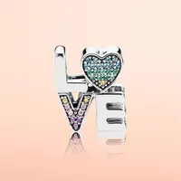 Authentic 925 Sterling Silver Color Crystal LOVE letters Charms Original box for Pandora Beads Charms Bracelet jewelry making322U