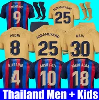 Camisetas de Football Memphis Pedri Adama Auba Soccer Jersey Ferran 21 22 23 Ansu Fati 2021 2022 2023 Gavi F. de Jong Barcelona Dest Kit Shirt Men Kids Set