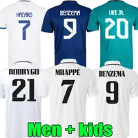 S-4xl 21 22 23 Benzema Hazard Soccer Jerseys Mbappe Camavinga Alaba Asensio Modric Marcelo Valverde Men Kit Kit 2021 2022 2023 Camisa de futebol