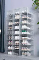 12 قطع مربع الأحذية مجموعة متعدد الألوان طوي تخزين البلاستيك واضح المنزل المنظم الأحذية رف كومة عرض التخزين المنظم مربع واحد AA220326