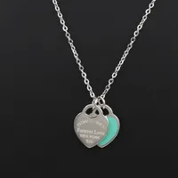New Arrival Love Double Heart Enamel Ladie FOREVER LOVE Stainless Steel Necklace Drift Bottles Jewelry Whole Gift For Women238s