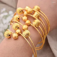 Bangle 4Pcs lot Dubai France Luxury Female Bead Gold Color Bangles For Women Bride Wedding Bracelet Bijoux Africaine JewelryBangle Lars22 Fa