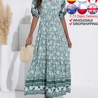 Atuendo Summer Bohemian Dress for Women Fashion Green Maxi Robe Disual Wedding Guest High Weist Dresses Drop Link 220509