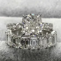 Cluster Rings Original 925 Sterling Silver Wedding Engagement Cocktail Women 5CT CUSHION CUT Simulated Diamond Band smycken WholesalEcluster