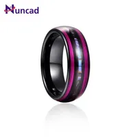 Wedding Rings 8mm Electric Black Inlaid Purple Guitar Strings Abalone Dome Tungsten Carbide Ring Men's Fashion Jewelry Gift351L