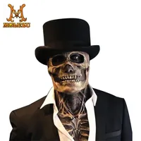 Halloween 3D Horror Reality Full Head Skull Mask Scary Cosplay Party Latex Movable Jaw Helmet Skeleton Decoration 220817