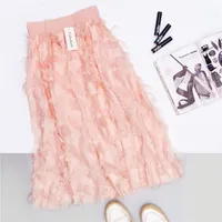 Skirts 2022 Korean Fashion Feather Appliques Fairycore Flared Sweet High Waist Spring Summer Women Long SK1812Skirts