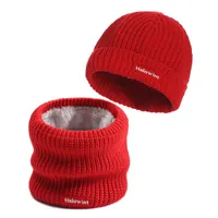Berets 2022 Winter Solid Knitted Scarf Cashmere Snood Neck Beanie Hat Kid Men Easy Set Scarves Women Warm Fur Cap Wool Collars