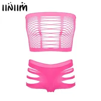 Iiniim Womens Sexy Lingerie Sets Breast Hollow Out Sissy Club Clothes Sleeveless Fishnet Crop Top With Briefs Panties Underwear Br258O