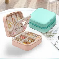 Portable Leather Jewelry Box Candy Color Travel Storage Upgrade With Mirror Earrings Rings Display Organizer Mors Day Gift 220727