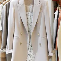 Ly Varey Lin Spring Autumn Vintage Women Long Sleeve Solid Blazer Office Ladies Notched Collar Double Breasted Blazer 220810
