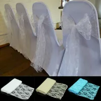 Silla cubiertas elegante encaje flor silla faja 15x275 cm blanco beige sillas beige bow rours para banquete boda fiesta cubierta decoración