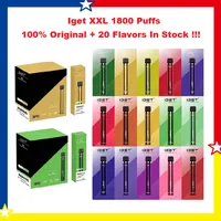 100% Original Iget XXL Disposable Vape 1800 Puffs Electronic Cigarettes Pod Device Kit Bar with 950mAh Battey 7ml Prefilled Vape Stick For HAKA SWITCH VS MAX SHION