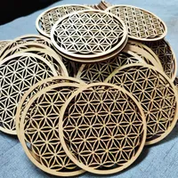 Esteras almohadillas de madera de borde redondo círculos de chakra tallado de la vida símbolo natural té taza taza de tea