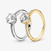 100% 925 Sterling Silver Clear Sparcia Korona Pierścień Solitaire Dla Kobiet Ślub Rings Pierścienie Biżuteria Mody