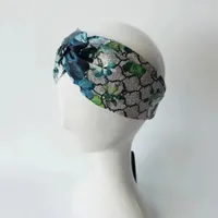 Designer Silk Cross Headband Women Elastic Hair Bands Retro Turban Headwraps Womens Flowers Hummingbird Orchid G227084F