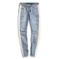 Svuotamento dei jeans maschile scaletta a strisce laterali designer di cerniera im stretch rotty buco hip hop hop sportswar elastico joggers pantaloni coaguli di moda coagulazione
