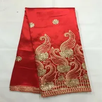 5 yards PC Beuatiful Red George Lace Fabric met gouden pailletten African Cotto221E