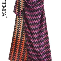 KPYTOMOA Kobiety moda z wiązanymi metalowymi aplikacjami wydrukowana sukienka midi vintage wysoka talia