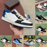 2022 Fragment TS Jumpman X 1 1S Low Basketball Shoes Trainer Starfish White Brown Red Gold Banned UNC Court Purple Black Toe Shadow Panda Designer Sport Sneakers