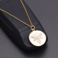 Pendant Necklaces Colour Enamel Process Copper Necklace For Women Stainless Steel Golden Chain Trendy Choker Diamond Inlay Insect JewelryPen