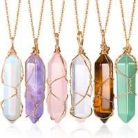 Collares colgantes Cristal para mujeres ni￱as curadoras de cuarzo de cuarzo alambre envuelto hexagonal amzmm