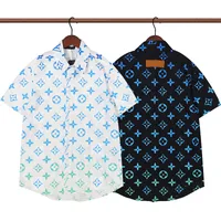 Роскошные дизайнерские рубашки мужские моды геометрические печать боулинг рубашка Гавайи Цветочные повседневные мужчины Slim Fit с коротким рукавом платья рубашка