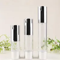 100pcs Airless Pump Bottle 15ml 30ml 50ml Silver Cosmetic Liquid Cream Container Lotion Essence Bottles SN229297L