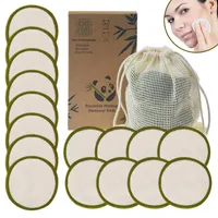 Bag de 16 piezas Bag reutilizable El maquillaje de bambú de bambú Rondas lavables Rondas limpiables Cotton de algodón facial Pads Tool218g