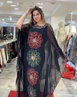 Vestido de dos piezas Middle East Muslim Ramadan Ropa de gasa Diamante Negro suelto Falda larga de gran tamaño 2022 Abaya Dubai