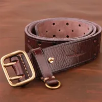 Doublepin Copper Buckle Herren Luxury Fashion Belt Retro erste Schicht reine Kauflattenjeans mit echtem Leder stilvoller Männergürtel 220525