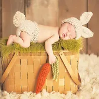 3pcs Set Newborn Pography Props Baby Girl Boy Crochet Knit Carrot Costume Clothes for Baby Po Shooting Props Suit311Z