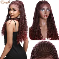 Costume Accessories 26inch Synthetic Braided Lace Front Wig Daily Use Red Brown Ombre Box Braid Hair Wigs With Baby Hair For Women