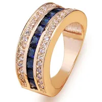 Bröllopsringar lyxiga kvinnliga blå kristallsmycken vintage gul guld färg ring brud geometri engagemang för kvinnor
