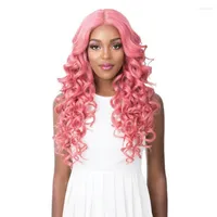 Syntetiska peruker lolita värme motstår lång rosa djupvågbeständig peruk för kvinnor mitt del naturligt hår cosplay tobi22
