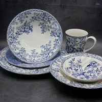 Dishes & Plates The Blue And White Dinner Set Elegant England Style Ware Ceramic Breakfast Plate Beef Dessert Dish Soup BowlDishes
