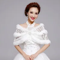 Wraps & Jackets White Robe With Feathers Boat Neck Lace Stitching Fur Bolero Femme Wedding Shawl For Bride Accessories