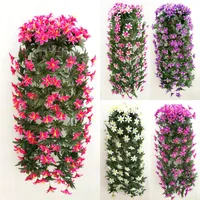 装飾的な花の花輪シミュレーションユリの壁ぶらぶら花rattan蘭のバスケットルームバルコニーホームプラントの装飾