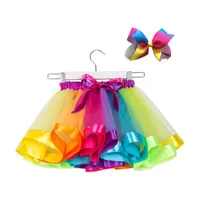 Röcke süße Regenbogenfarbe Mesh Bow Low Taille Ball Kleid Mini Tutu Rock süße Kinder Petticoat Carnival Theme Party Club Girls Dance Wearskirts