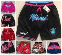 Miami''Heat''Men Basketball Shorts JUST DON Stitched Mitchell and Ness With Pocket Zipper Sweatpants Mesh Retro Sport PANTS S-2XL